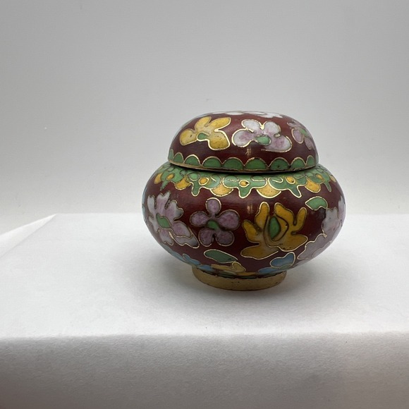 Other - Vtg Small Chinese Floral Cloisonné Enamel Jar With Lid Exc Cond Trinket Bowl